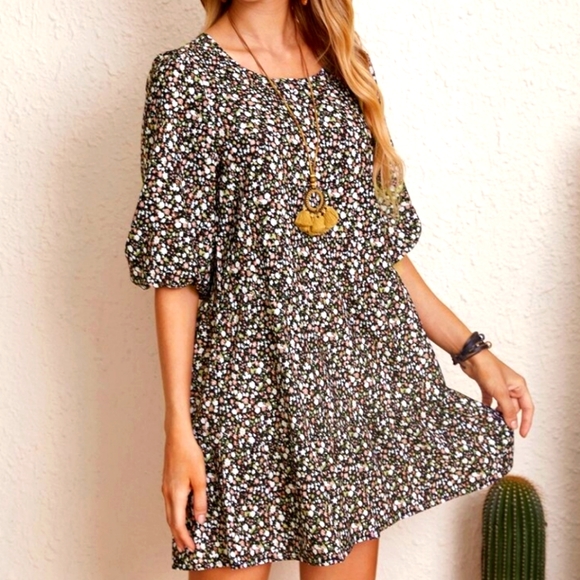 Emery Rose Dresses & Skirts - NEW Womens Floral Babydoll Dress Loose Fit 2 Tier Skirt 3/4 Sleeve Emery Rose XL